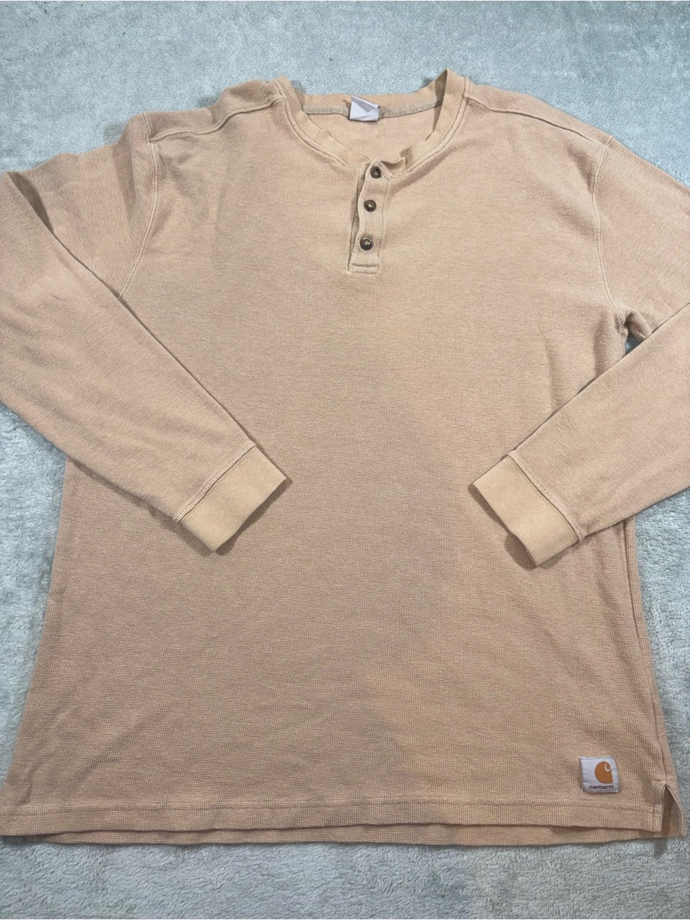 Carhartt Tan Waffle Knit Thermal Henley Shirt Long Sleeve Men's Size XL